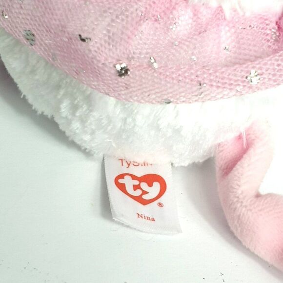 Ty Beanie Boos Nina Mouse Plush 7" White Pink Sparkly Ears Feet Glittered Accent - Picture 6 of 8
